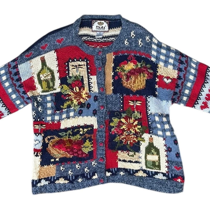 コットンニットカーディガン／TIARA「Flowers,Spirits Artistic Motifs」
