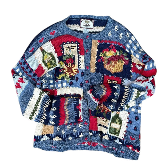 コットンニットカーディガン／TIARA「Flowers,Spirits Artistic Motifs」