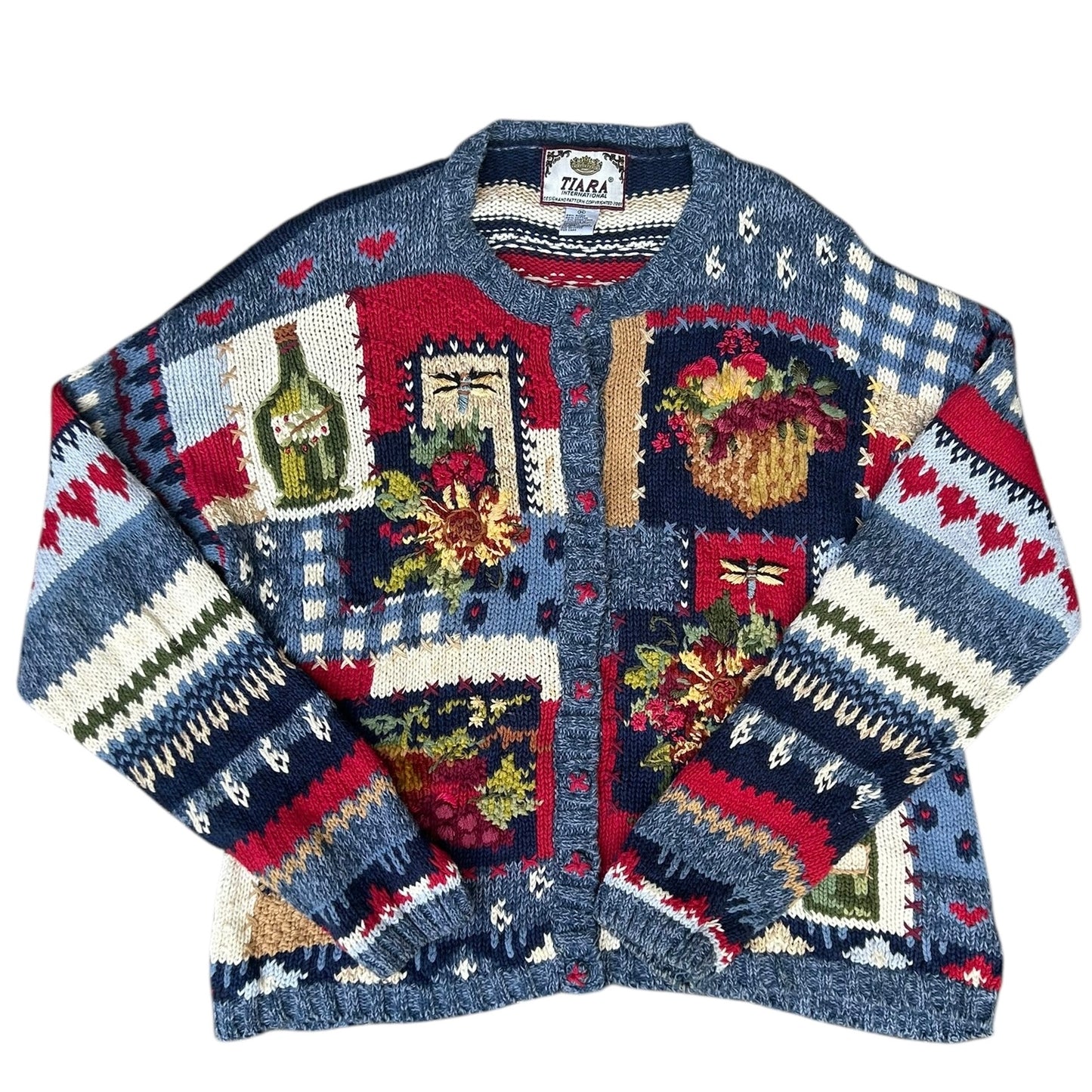コットンニットカーディガン／TIARA「Flowers,Spirits Artistic Motifs」