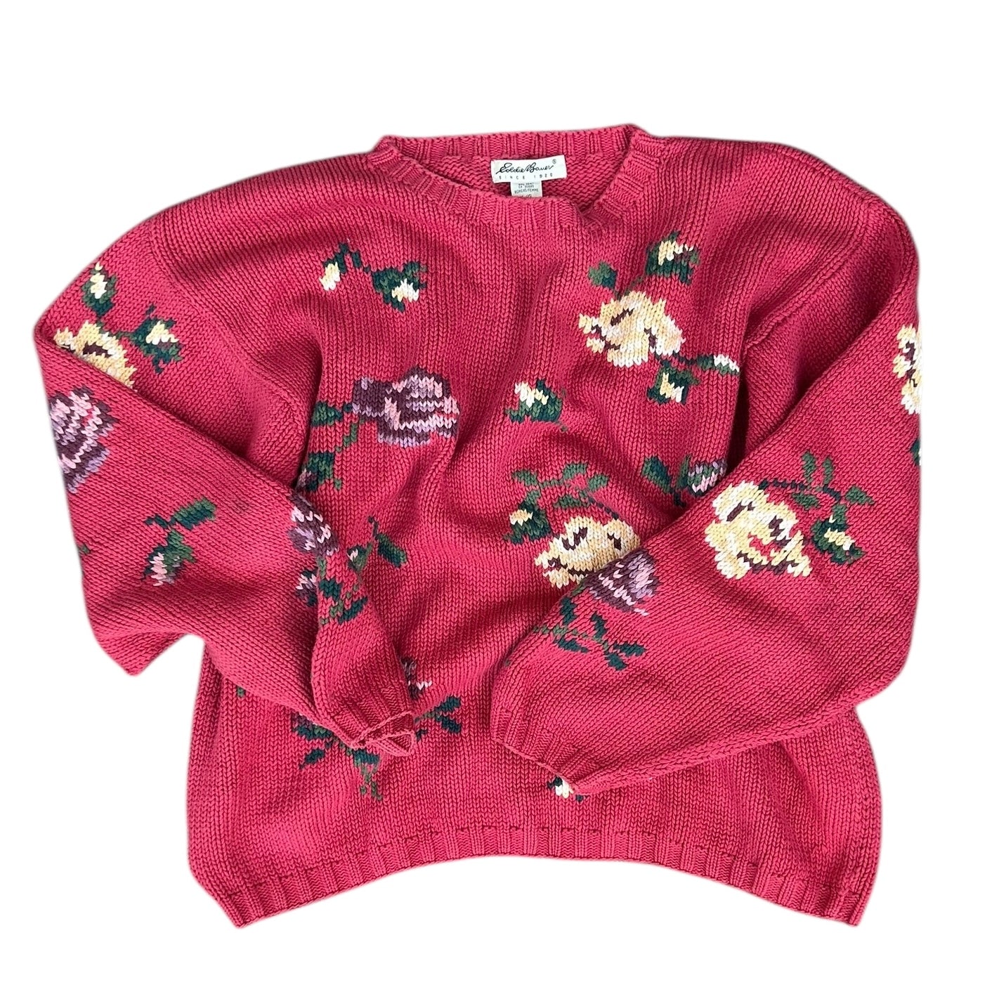 コットンニットセーター／OLD EDDIE BOUER「Delicately scattered flowers」